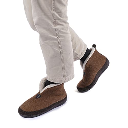 ULTRAIDEAS Men's Warm Felt Bootie Slipper with Memory Foam, Cozy Closed Back House Slipper for Indoor Outdoor, Gift for Father (Camel, Size 9)