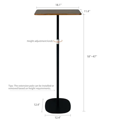 POLESTO Portable Laptop Floor Stand, Bedside/Sofa Table with Height Adjustable 18''~47'', Stylish Movable Workstation Floor Standing Desk for Office, Meeting Room, Living Room Easy Assembly, Black
