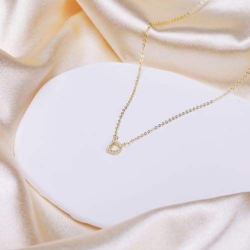ALLNEWBEE 14K Yellow Gold Plated Cubic Zirconia Initial Necklace | Initial Pendant Letter A-Z Necklace for Women (W)