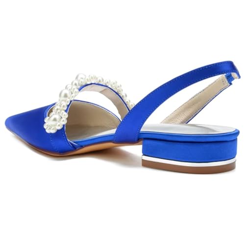 YWXYMGE Satin Pearls Wedding Shoes for Bride Flat Pointed Toe Women Slingback Flats-Black-7