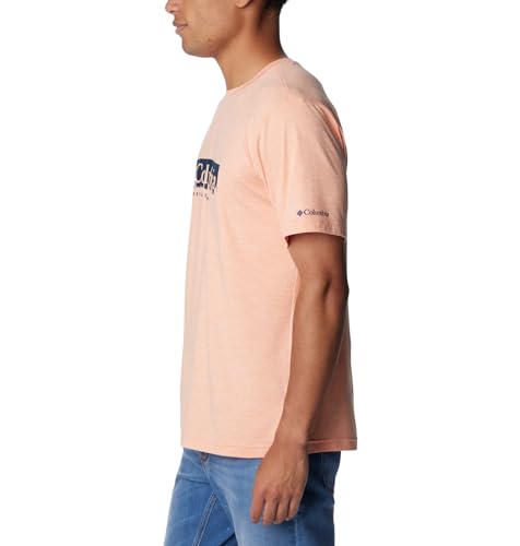 Columbia Men's Kwick Hike Graphic Short Sleeve Tee, Apricot Fizz/CSC Box Treeline, Small