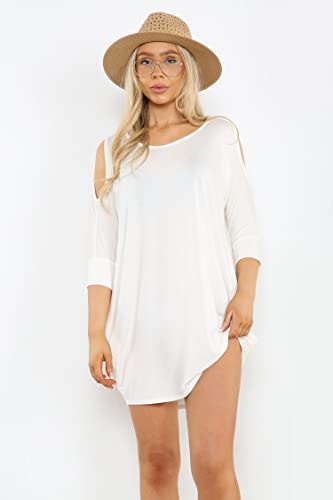 Loxdonz Women's Swimsuit Beach Cover Up Shirt Bikini Beachwear Bathing Suit Loose Beach Dress Small Cream