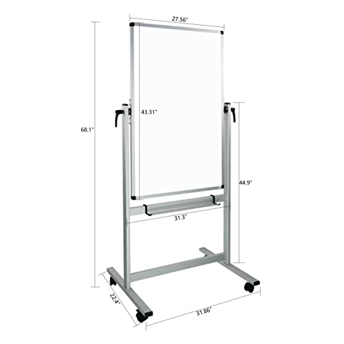 XBoard Magnetic Mobile Whiteboard, Double Sided Magnetic Dry Erase White Board on Wheels, Large Portable Easel with Stand and Aluminium Frame for Home School Office (44x30-Inch)