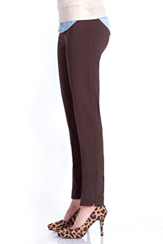 SLIM-SATION Women's Wide Band Regular Length Pull-on Straight Leg Pant with Tummy Control, Chocolate, 4