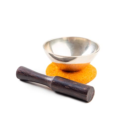 Mini Tibetan Singing Bowl Set - Cute Yoga Gift | Easy to Carry | Unique Sound Bowl Made of Bronze, Authentic Handcrafted Small Singing Bowl for Meditation and Healing - by Himalayan Bazaar (2-Inch)