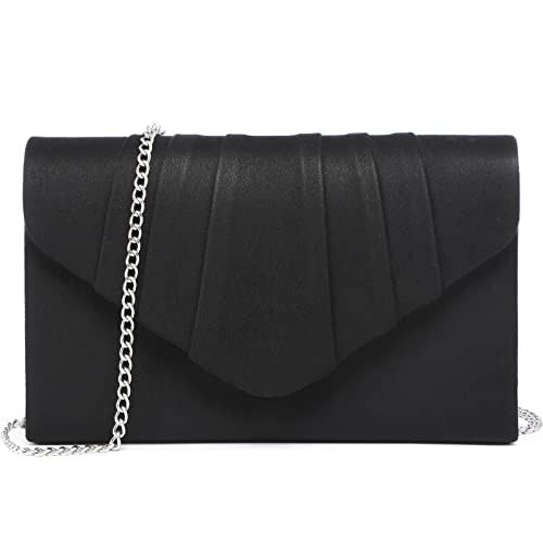 Dasein Women Glistening Evening Bags Pleated Clutch Handbags Wedding Purses Cocktail Prom Hand Pouch Black