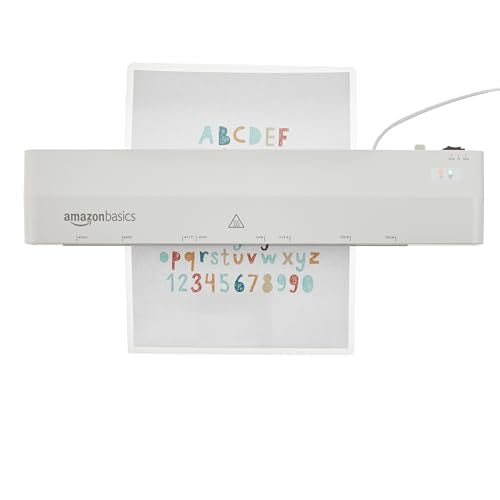 Amazon Basics 12-Inch Thermal Laminator Machine with Rapid Warm-Up (1 min), 20 Assorted Laminating Pouches Included, White