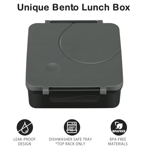 Bento Lunch Box Set for Kids with 8oz Soup Thermo, Leak-Proof Lunch Containers with 4 Compartment, Kids Thermo Hot Food Jar and Insulated Lunch Bag for Kids to School-Black