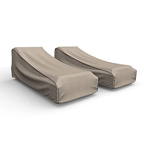 Budge English Garden Patio Chaise Lounge Chair Cover (2 Pack) Heavy Duty and Waterproof, Large, Tan Tweed