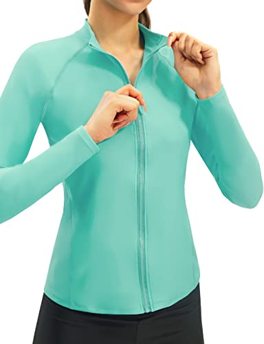 Rash Guard for Women - Long Sleeve Rashguard for Women Swim Shirt UV UPF 50 Sun Protection Zip up Swimming shirts (Klein Blue S)