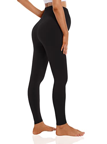 Foucome Women's Maternity Leggings Over The Belly Pregnancy Active Workout Yoga Tights Pants Black-2pack, Small