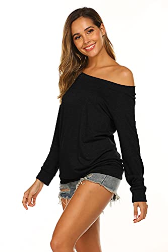 Halife Red Off the Shoulder Tops for Women Long Sleeve Loose Casual Slouchy Shirts M