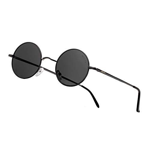 NIEEPA Women Vintage Round Polarized Hippie Sunglasses Small Circle Sun Glasses (GoldGrey+GoldDarkGreen)