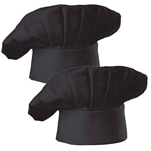 Hyzrz Chef Hat Set of 2 Pack Adult Adjustable Elastic Baker Kitchen Cooking Chef Cap (Black)