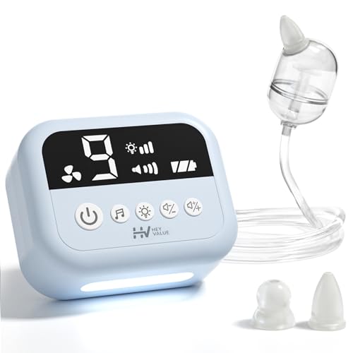 HEYVALUE Hospital Grade Nasal Aspirator for Baby, Nose Sucker with 9 Levels Suction, Night Light and Nursery Rhyme Soothing Function, Electric Nose Suction for Baby with Food-grade Silicone Tips, Blue