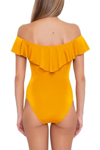 Trina Turk Women's Standard Monaco Ruffle Bandeau One Piece Swimsuit, Off Shoulder, Bathing Suits, Mellow Yellow