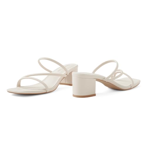 Shoe'N Tale Strappy Heels For Women Low Chunky Block Heel Heeled Sandals Square Open Toe Slip On Slides Mules(6,Natural Nude)