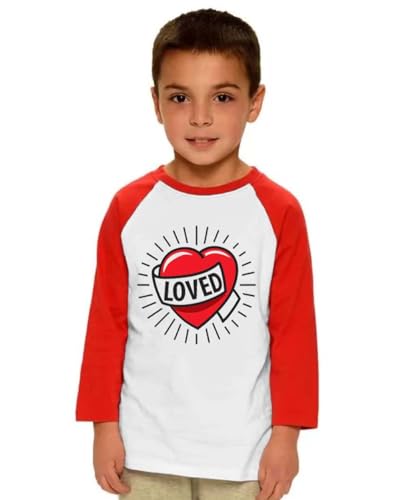 Toddler Boys T-Shirt Valentine's Day Shirt Loved Heart Tops Kids Long Sleeve Raglan Baby Tees 2T