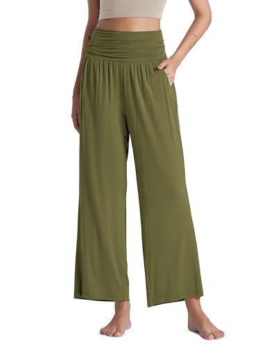 ODODOS Women's Wide Leg Palazzo Lounge Pants with Pockets Light Weight Loose Comfy Casual Pajama Pants-32 inseam, Navy, X-Large