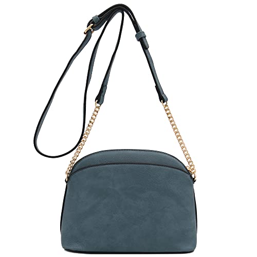 FashionPuzzle Faux Leather Solid Small Dome Crossbody bag with Chain Strap (White)