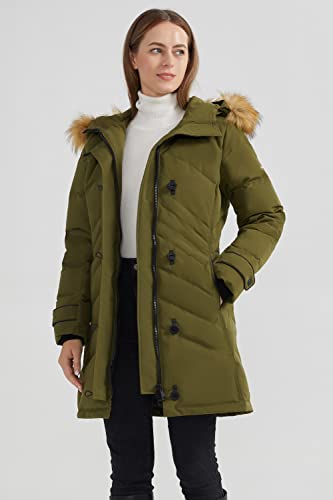 Orolay Women's Hooded Slim Puffer Jacket Quilted Mid Length Winter Down Coat Green XS