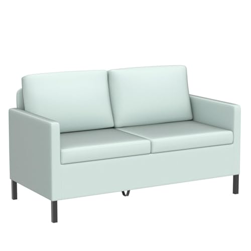 TYBOATLE 51" W Linen Fabric Upholstered Modern Loveseat Sofa Couch for Living Room, Love Seats 2-Seater Furniture w/Iron Legs for Compact Space, Apartment, Bedroom, Dorm, Office, Aqua Blue