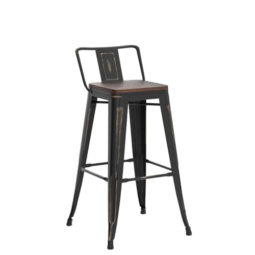 Alunaune 24" Industrial Metal Bar Stools Set of 4 Counter Height Barstools Kitchen Bar Chairs with Modern Wooden Seat, Distressed Gold Black