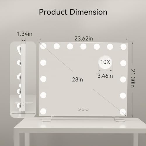 POPLIZZ 23.6" x 21.3" Large Vanity Mirror with Lights with 15 Dimmable LED Bulbs, 3 Light Colors, Smart Touch Control, Wall Mounted, USB Charging Port