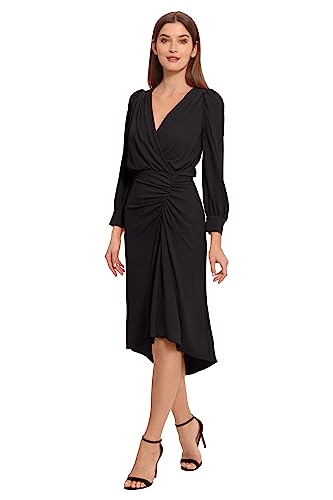 Maggy London Women's Long Sleeve Catalina Crepe Dress Workwear Event Guest of Wedding, V-Neck-Black