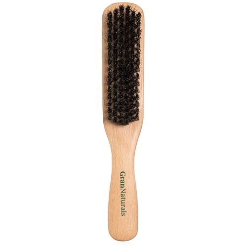 GranNaturals Double Sided Boar Bristle Hair Brush - Soft Hard Finishing & Smoothing Hairbrush for Slick Back Hair to Style, Polish, & Lay Down Hair Flat to Create a Sleek Hairstyle for Bun, Slickback
