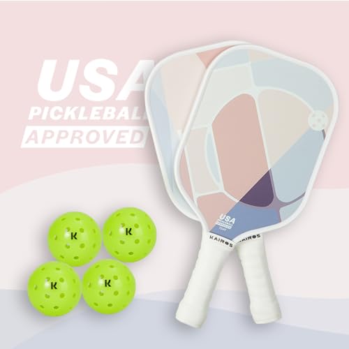 KAIROS Pickleball Paddles, USAPA Approved Pickle ball Set with 2 Rackets 4 Pickle Balls, Non-Slip Grip Fiberglass Surface Pickleball for Beginners (DUSTY ROSE)