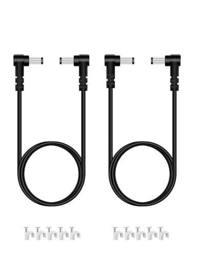 VOLTKARE 【10 Nail-in Cable Clips】 DC Power Extension Cable, 3.28FT 1M, 5.5mm x 2.1mm, 90 Degree Right Angle Ends, Male to Male, for Security Cameras，LED Lights, Guitar Effect Pedal（2Pack）