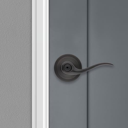 Kwikset Tustin Interior Privacy Door Handle with Lock, Metal, Door Lever For Bathroom and Bedroom, Venetian Bronze Reversible Keyless Turn Lock, with Microban Protection