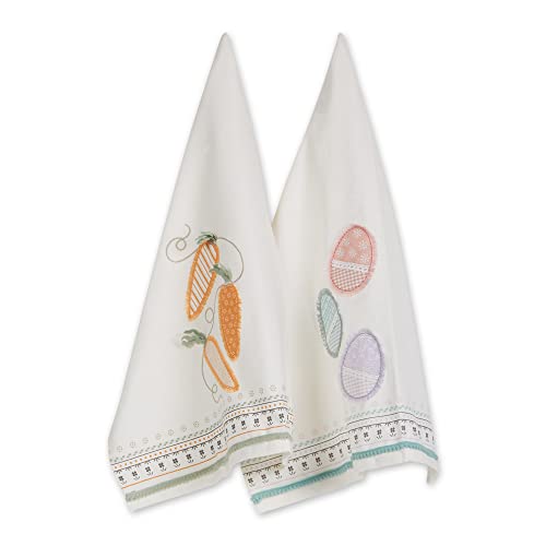 DII Cottontail Cottage Spring Kitchen Collection, Dishtowel Set, 18x28, Carrots & Eggs, 2 Count