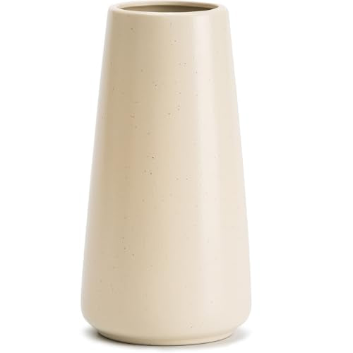 Beige Ceramic Vase - 8“ Neutral Vase Home Decor, Boho Off White vase, Cream vases for Flower, Minimalist Modern Ivory Vases for Centerpieces, Room Decor, Living Room, Bedroom
