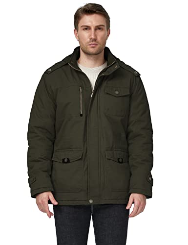 WenVen Men's Winter Warm Thickened Cotton Parka Jacket Army Green S