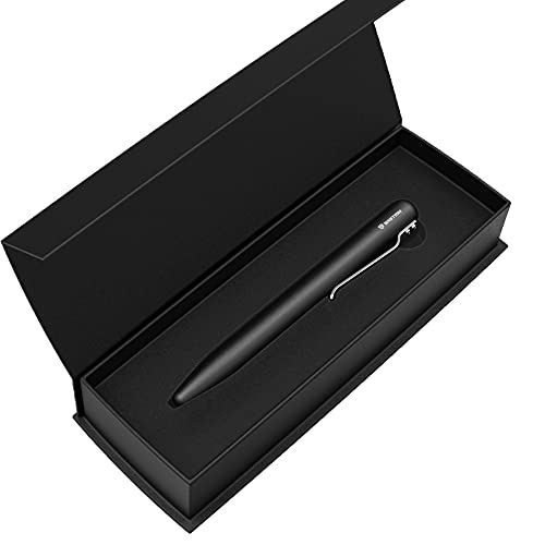 BASTION Fountain Pen with Gift Case - Minimalist Luxury Body - Fine Nib - Heavy Duty Nice Collectors Ink Refillable Metal Pens for Men & Women - Professional Executive Office (Black Aluminum)