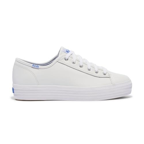 Keds Women's Triple Kick Leather Sneaker, White/Black Bottom Foxing Stripe, 9