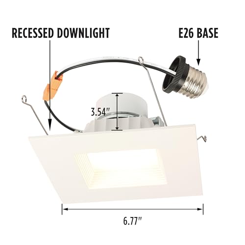 Westinghouse 5247000 14 Watt (100 Watt Equivalent) 5-6-Inch Square Recessed LED Downlight with Color Temperature Selection, Dimmable, Energy Star, Medium Base, White Trim