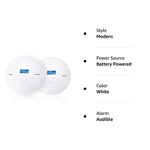 2 Pack 10 Year Battery Operated Smoke and Carbon Monoxide Detector, Portable Fire Co Alarm for Home and Kitchen (White)