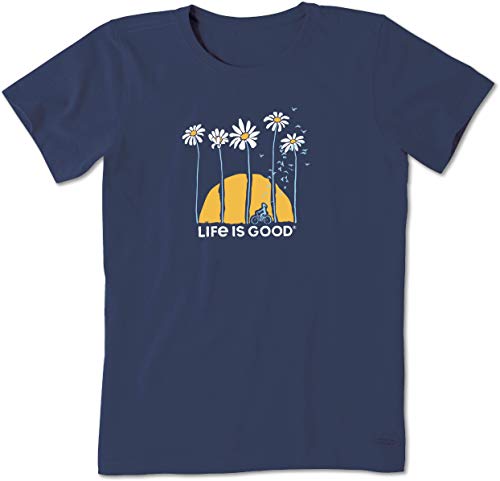 Life is Good Women's Crusher Graphic T-Shirt Towering Daisies Bike, Darkest Blue, X-Small