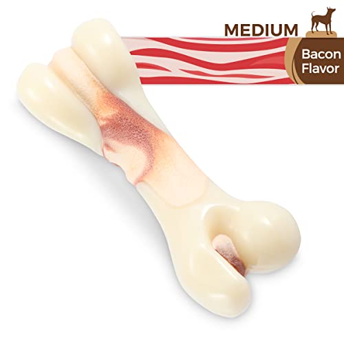 Tikaton Dog Chew Toys for Aggressive Chewers, Bacon Flavor Durable Dog Teething Chew Toys Bones for Large/Medium/Small Puppies