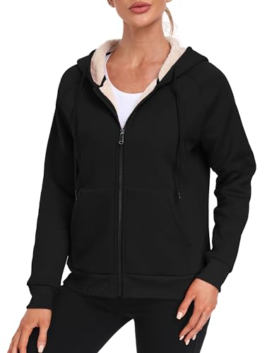 MoFiz Zip Up Hoodies for Women Warm and Cozy Full Zip up Sherpa Fleece Lined Hoodies for Women Winter Dark Gray X-Small