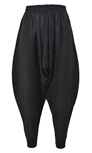 PACEIADTA Men Elastic Waist Harem Pants Loose Drawstring Drop Crotch Trousers (3X-Large, White-2)
