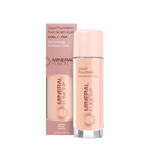 Mineral Fusion Full Coverage Foundation, Liquid Foundation - Neutral 4- Medium Complexion w/Neutral Undertones, Lightweight Matte Finish, Up to 12 Hr Hydration, Hypoallergenic & Vegan, 1 fl. oz