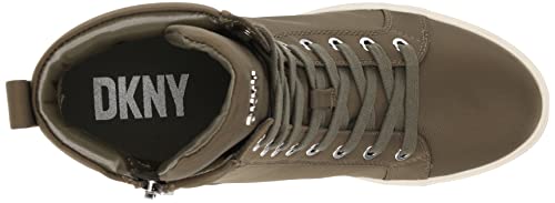 DKNY Women's Essential High Top Lace Up Slip On Wedge Sneaker, Army Green, 5