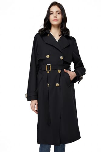 Orolay Women's 3/4 Length Double Breasted Trench Coat Lapel Jacket with Belt Black XS