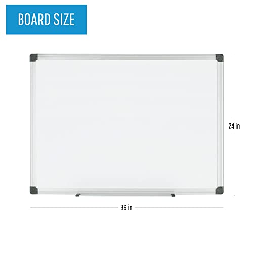 MasterVision Maya Series Magnetic Dry Erase Board, Porcelain Whiteboard, Snap-On Marker Tray, Wall Mounting Kit, 24" x 36", Aluminum Frame,White,CR0601170MV