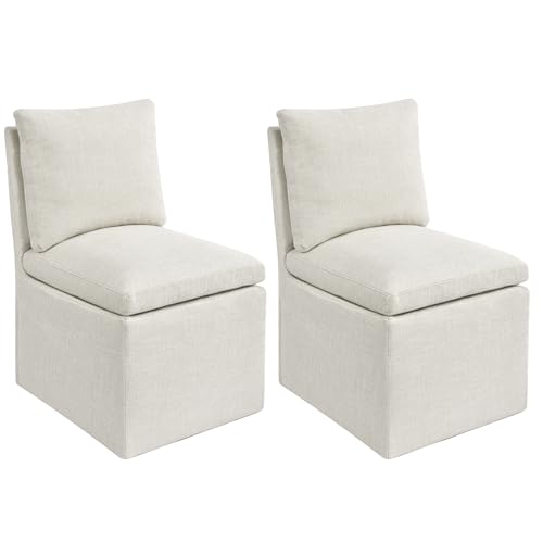 DUHOME Upholstered Armless Dining Chair with Casters,Linen Accent Chair for Living Room,Single Sofa Chair with 4 Casters for Bedroom Reading Room Waiting Room Kitchen Dining Room