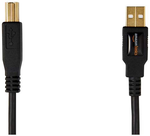 Amazon Basics USB-A to USB-B 2.0 Cable for Printer or External Hard Drive, Gold-Plated Connectors, 6 Foot, Black